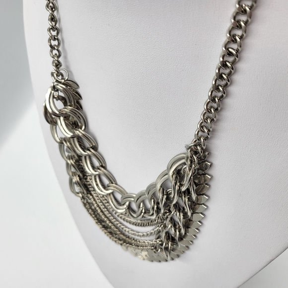 Chunky Silver Multi-Layer Silver Statement Necklace - Picture 7 of 9